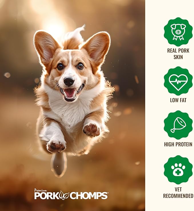 Pork Chomps Roasted Pork Skin Dog Chews, 6-inch Rib Shapes, 10 Count