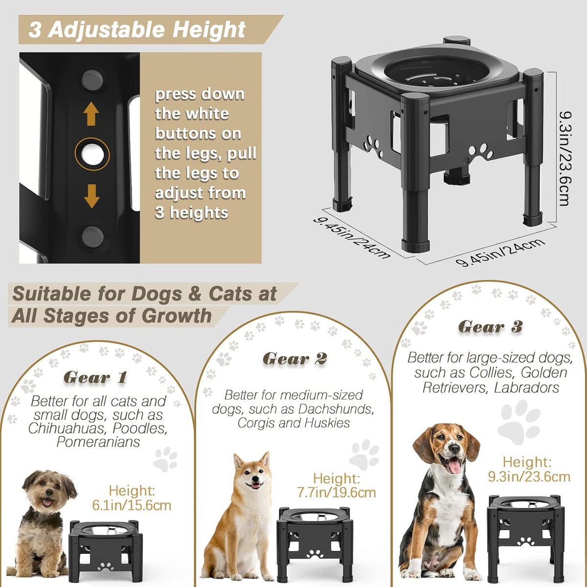 Lewondr Elevated Dog Water Bowl No Spill with 3 Heights Adjustable - Elevated Slow Feeder Dog Bowl - image 3