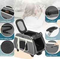 Petsfit Cat Carrier with Wheels, Removable Spinner Wheels - 23"L x 13"W x 14"H / Gray & White - image 4