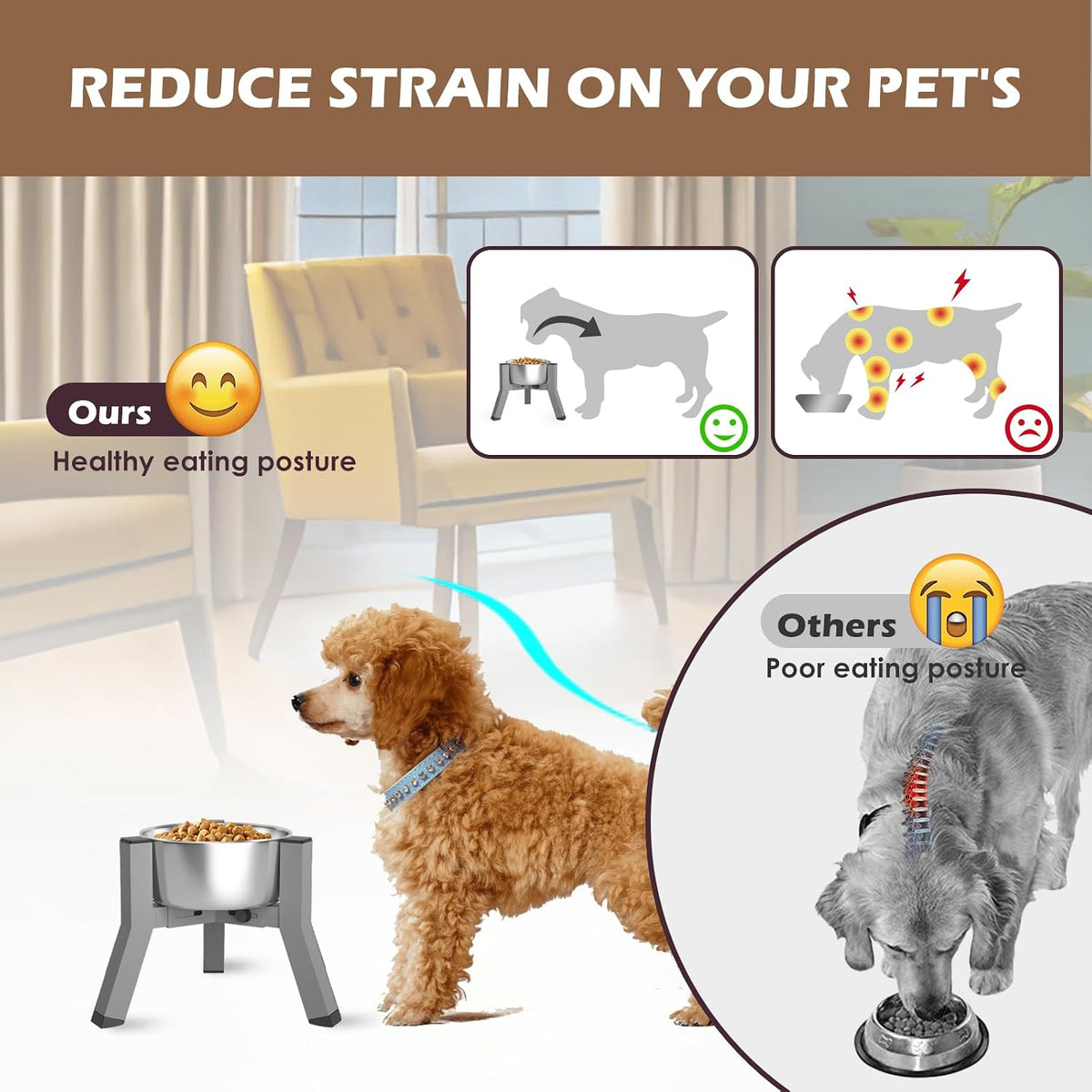 Dog Bowl Stand for Medium & Large Dogs, Adjustable Width 7-10.7" - Height: 7.8", Width: 5.9-8.7" / Grey - image 3