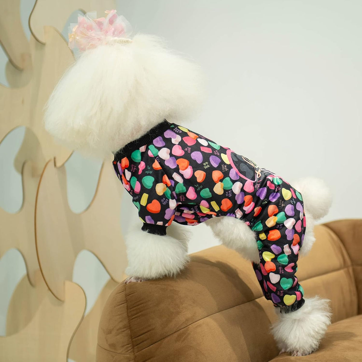 CuteBone Small Dogs Outfit Soft Puppy Onesies Pjs Christmas Dog - I love u / Large - image 4
