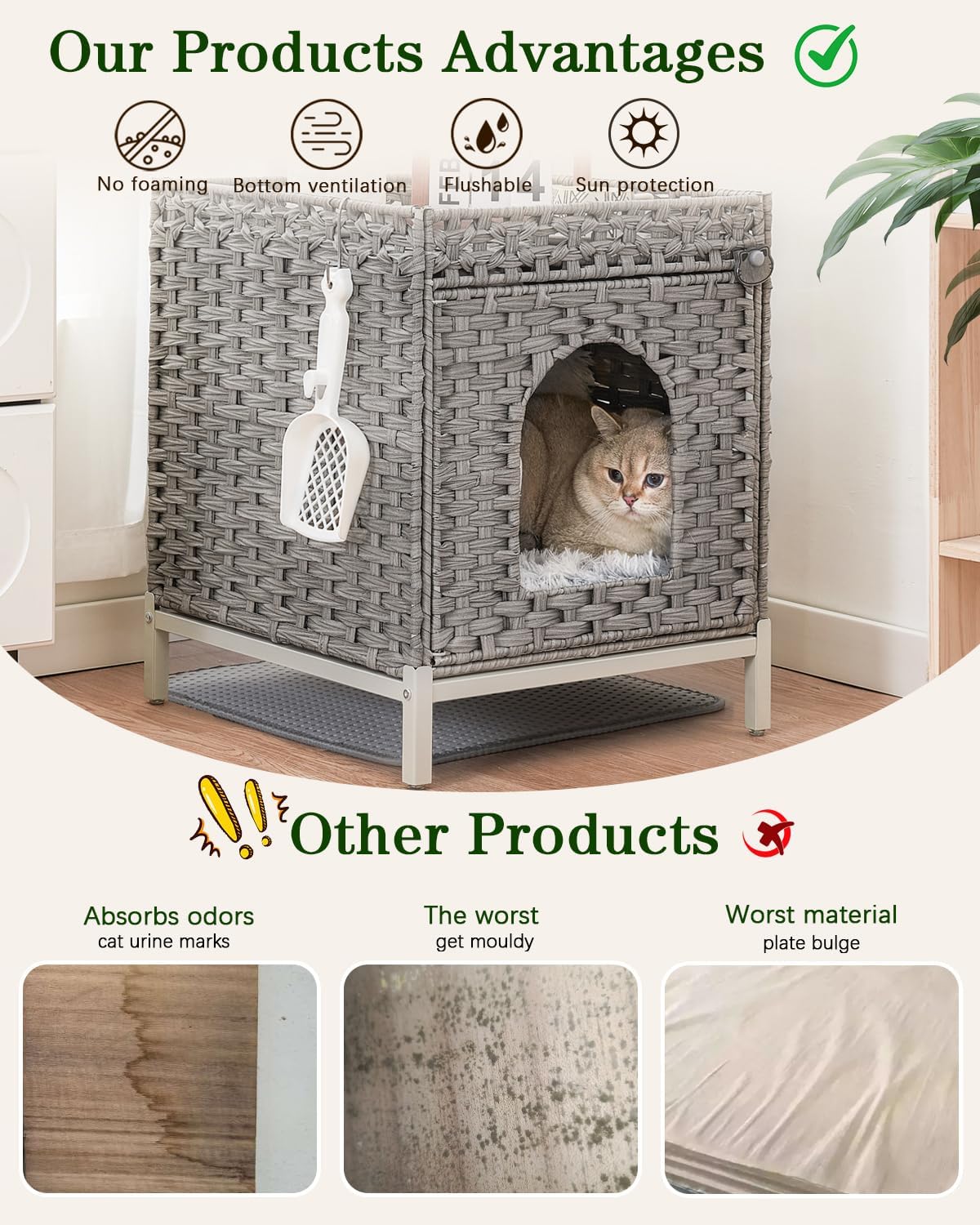 Cat Litter Box Enclosure Hidden Litter Box Furniture - Medium / Grey - image 4