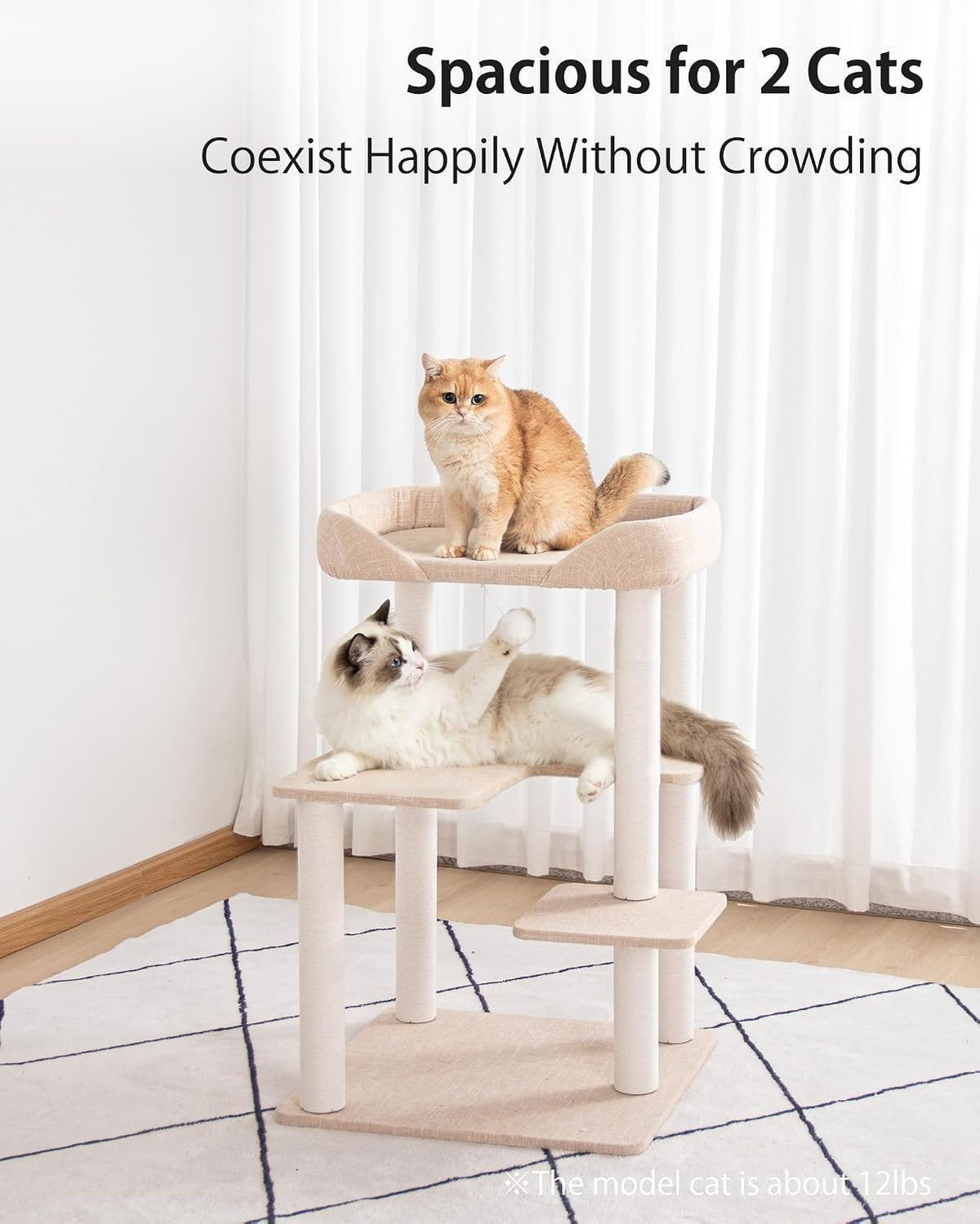 37.5" Cat Tree Tower for Large & Senior Cats, Low-Step Design – Essentials for Cats - Ivory 37.4'' - image 2