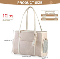 Fashion Dog Carrier Purse, Premium Leather Cat Carrier Bag, Airline Approved Soft Sided Pet Travel Tote Bag with Pockets Beige