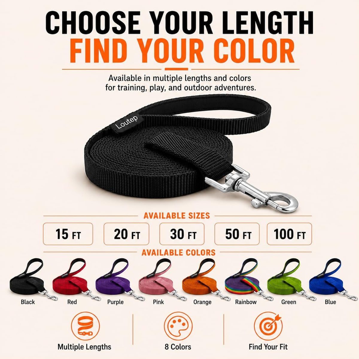 Long Line Dog Training Leash with Padded Handle - 30ft / Black - image 4