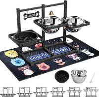 Elevated Dog Bowl Stand for Medium/Large Dogs with Slow Feeder & Mat, Adjustable Height 3.9'',5.5'',7.1'',8.7'',10.2'',11.8'', 58oz Raised Triple Dog Food Water Bowls