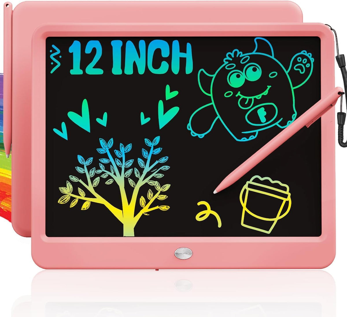 TEKFUN LCD Writing Tablet for Kids, Mess Free Doodle Board - Pink / 12 inch