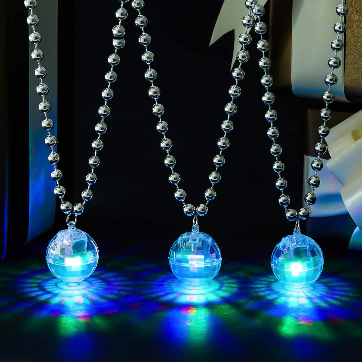 Henoyso 6 pack light up disco ball necklaces in silver with colorful LED lights - view 18