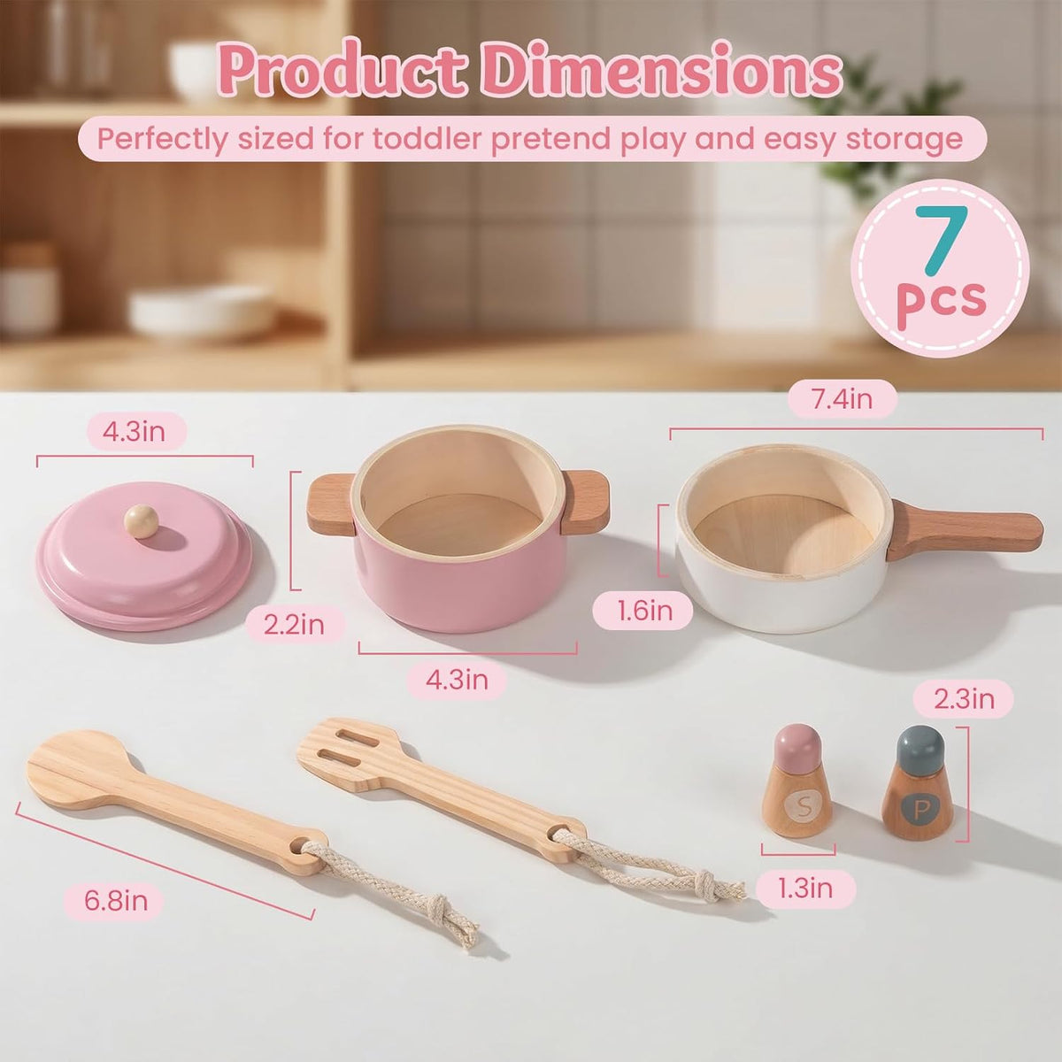 Premium Toddler Play Kitchen Toys, Wooden Kitchen Accessories – Fun for Kids & Family - Pink - image 2