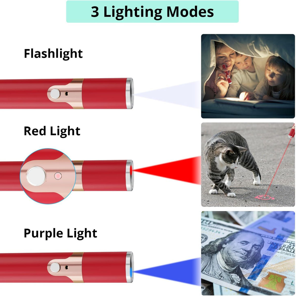 TBTeek Cat Toys, with Metal Case, Rechargeable - Red / Red Light - image 3
