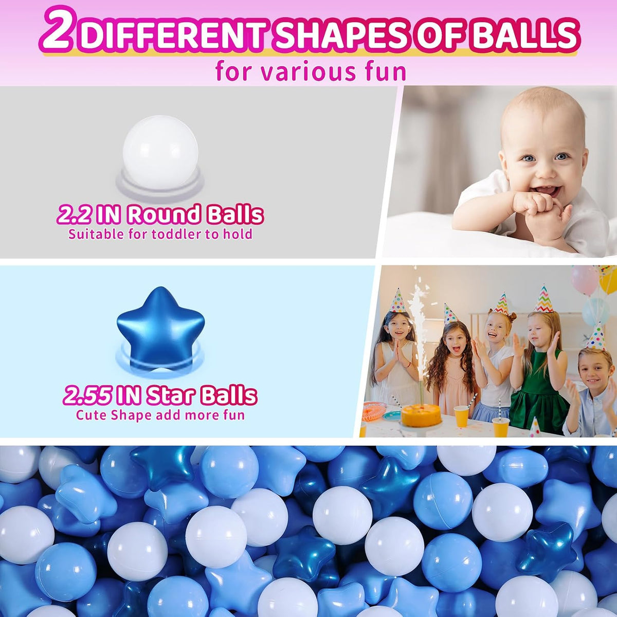 Realhaha Ball Pit Balls Star Shapes Plasticballs for Ballpit Playpen – Fun for Kids & Family - Pearl Blue Blue White / 100 - image 4