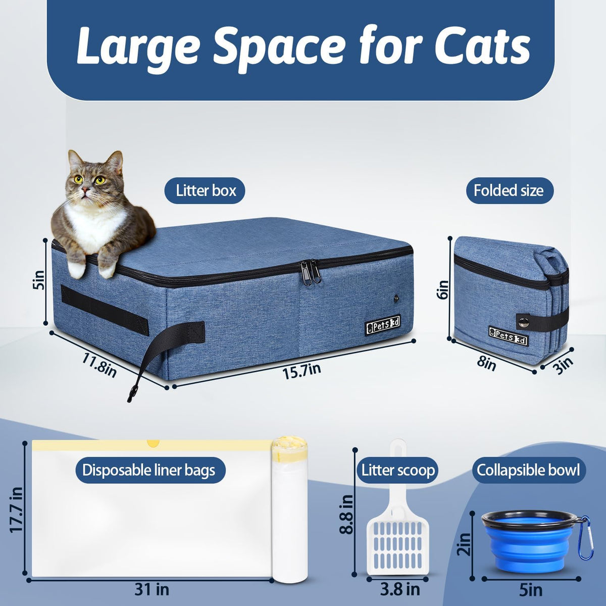 Petskd Portable Cat Travel Litter Box with Lid - Small / Blue - image 2