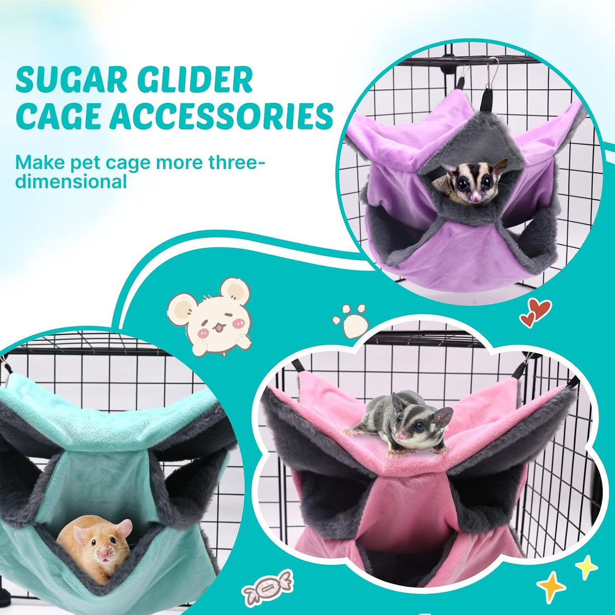 LYART Sugar Glider Pouch Hammock Bed Bedding - 5.Purple - image 2