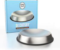 Dr. Catsby's wide shallow stainless steel cat food bowl with silicone mat - view 3