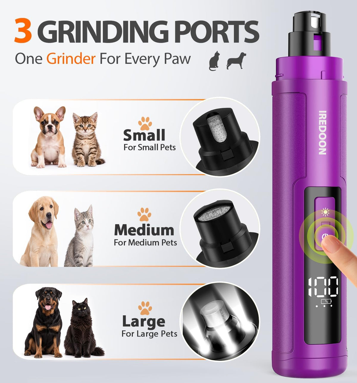 Dog Nail Grinder with 4 LED Lights - Purple - image 2