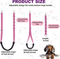 Dog Grooming Belly Strap - 3PCS Grooming Restraint Set Adjustable Belly Band Loops Strap - Pink - image 2