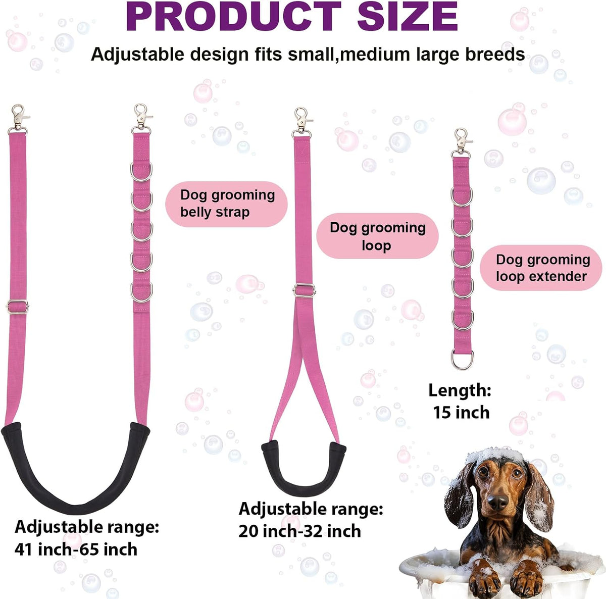 Dog Grooming Belly Strap - 3PCS Grooming Restraint Set Adjustable Belly Band Loops Strap - Pink - image 2