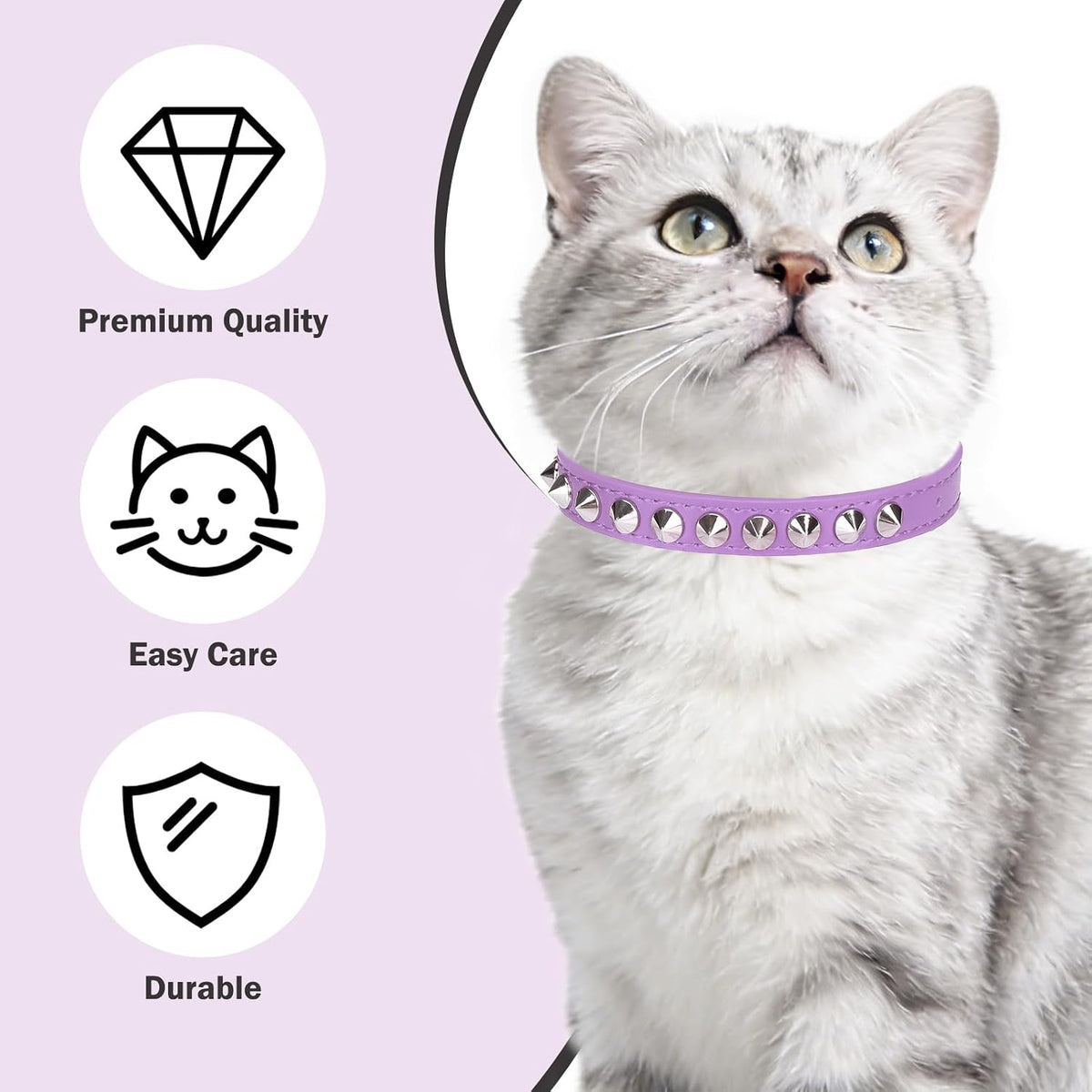 Leather Cat Collar, Breakaway Kitten Collars with Bell, Black – Essentials for Small Pets - Purple_Studded / 8"-12" Cats / Mini Dogs(Pack of 1) - image 4