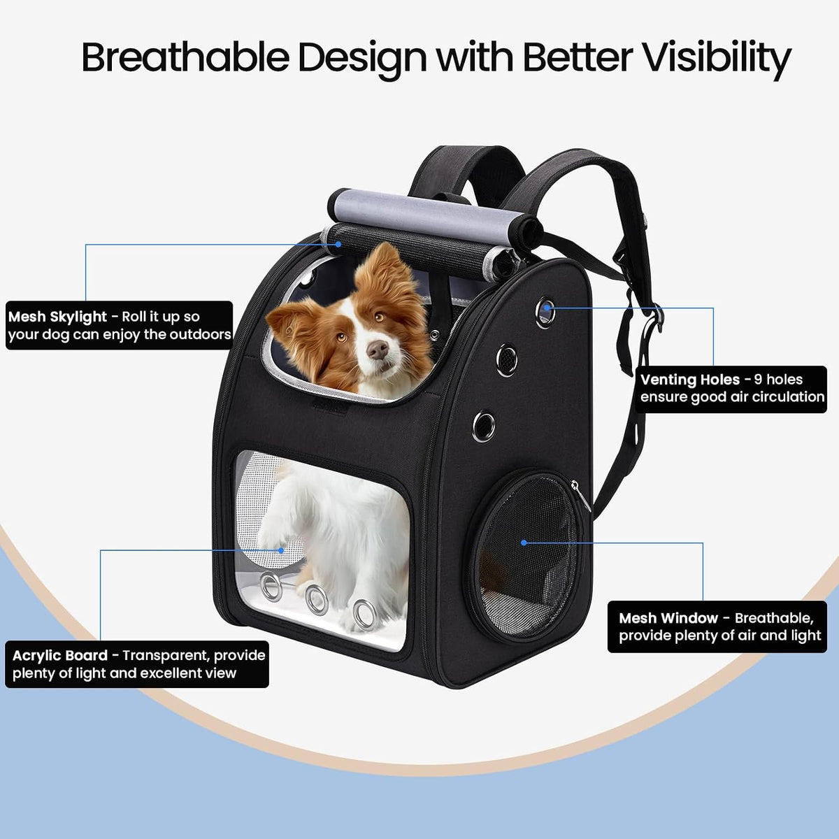 Expandable Cat Backpack Carrier for Small Cats/Dogs Airline Approved – Essentials for Dogs - Black-Standard - image 3