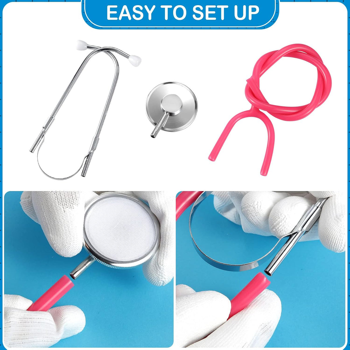 meekoo 2 Pack Kids Stethoscope Toy Halloween Cosplay Costume - Pink, Blue - image 3