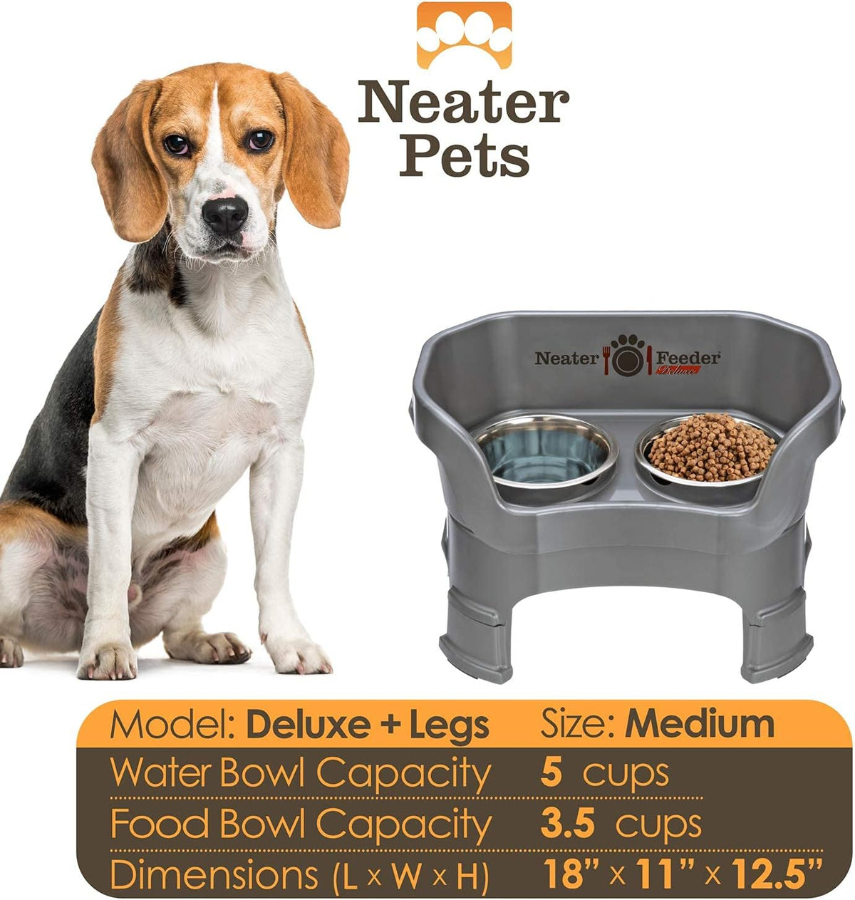 Neater Feeder Deluxe Mess-Proof Elevated Dog Bowls for Large Dogs - Medium + Standard Bowl / Gunmetal - image 4