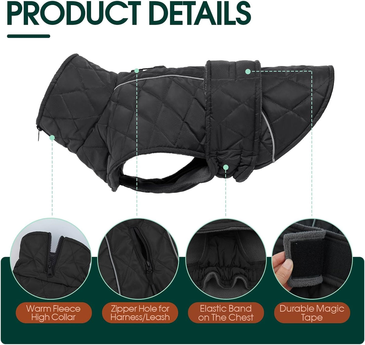 Kuoser Large Dog Coat, Fleece Lined Dog Winter Jacket with Harness Hole, L – Essentials for Dogs - X-large (Chest: 24.4" - 29.92") / Silver Grey - image 2