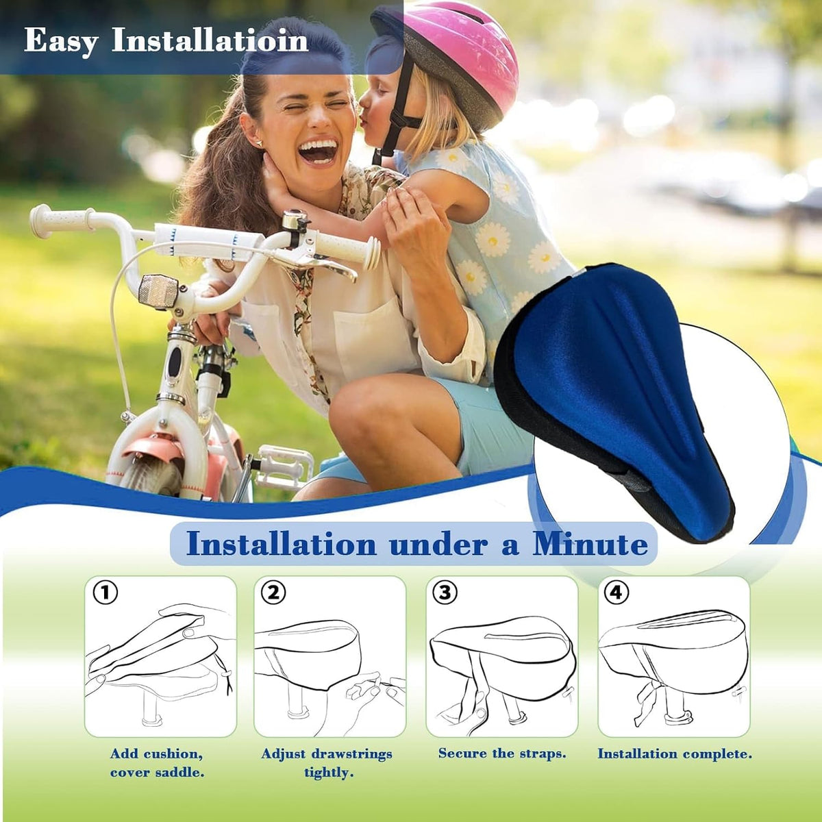 TCheung gel seat cushion for 9x6 inch kids bike seats with outdoor cover - view 13