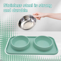 Double Dog Food Bowls Stainless Steel with No Spill Non Skid Silicone - 【Blue】 - image 4