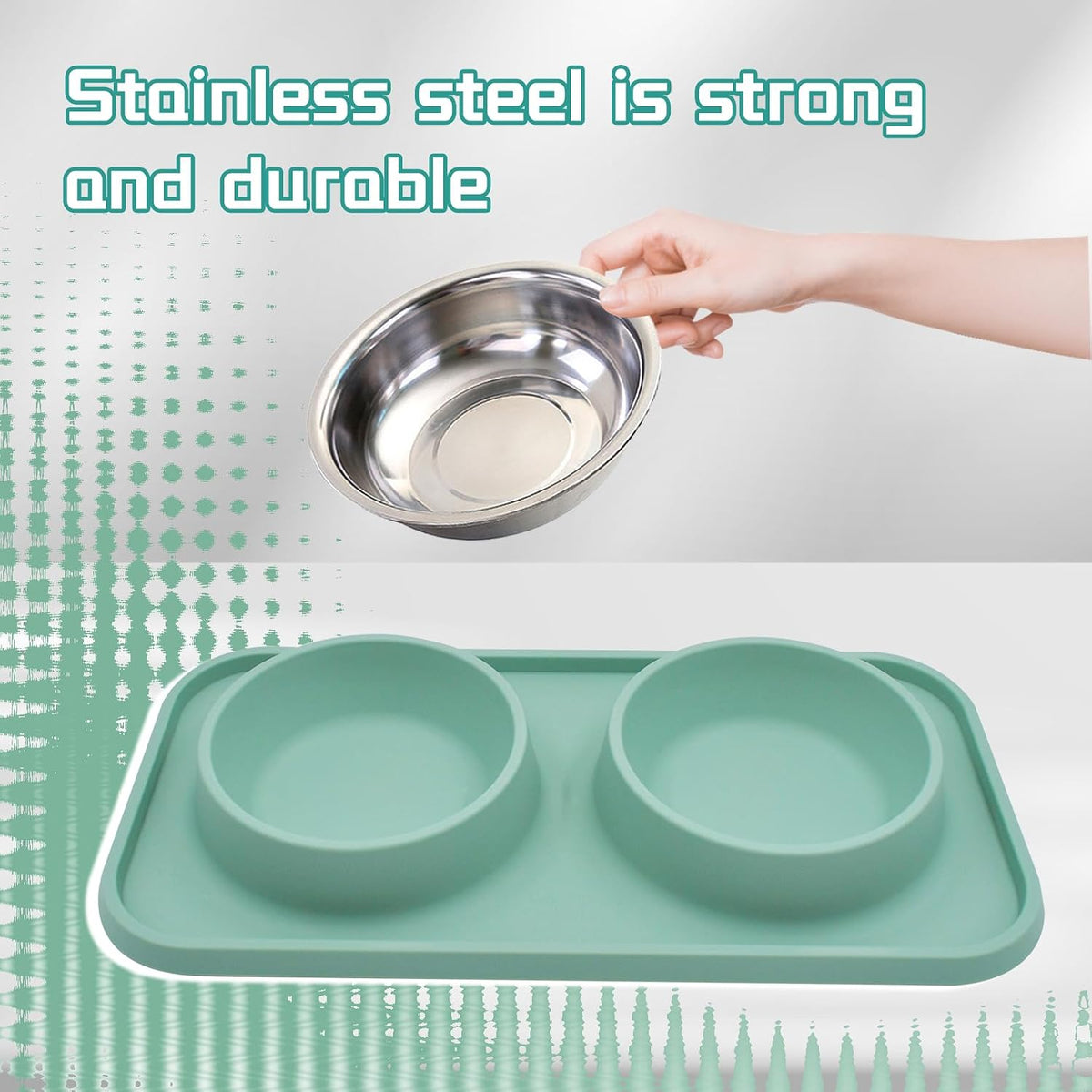 Double Dog Food Bowls Stainless Steel with No Spill Non Skid Silicone - 【Blue】 - image 4