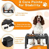 Elevated Bowls, 4 Height Adjustable Raised Stand With 2 Thick 50oz Stainless Steel Food Bowls - Black / 7.1" for Medium Dogs - image 4