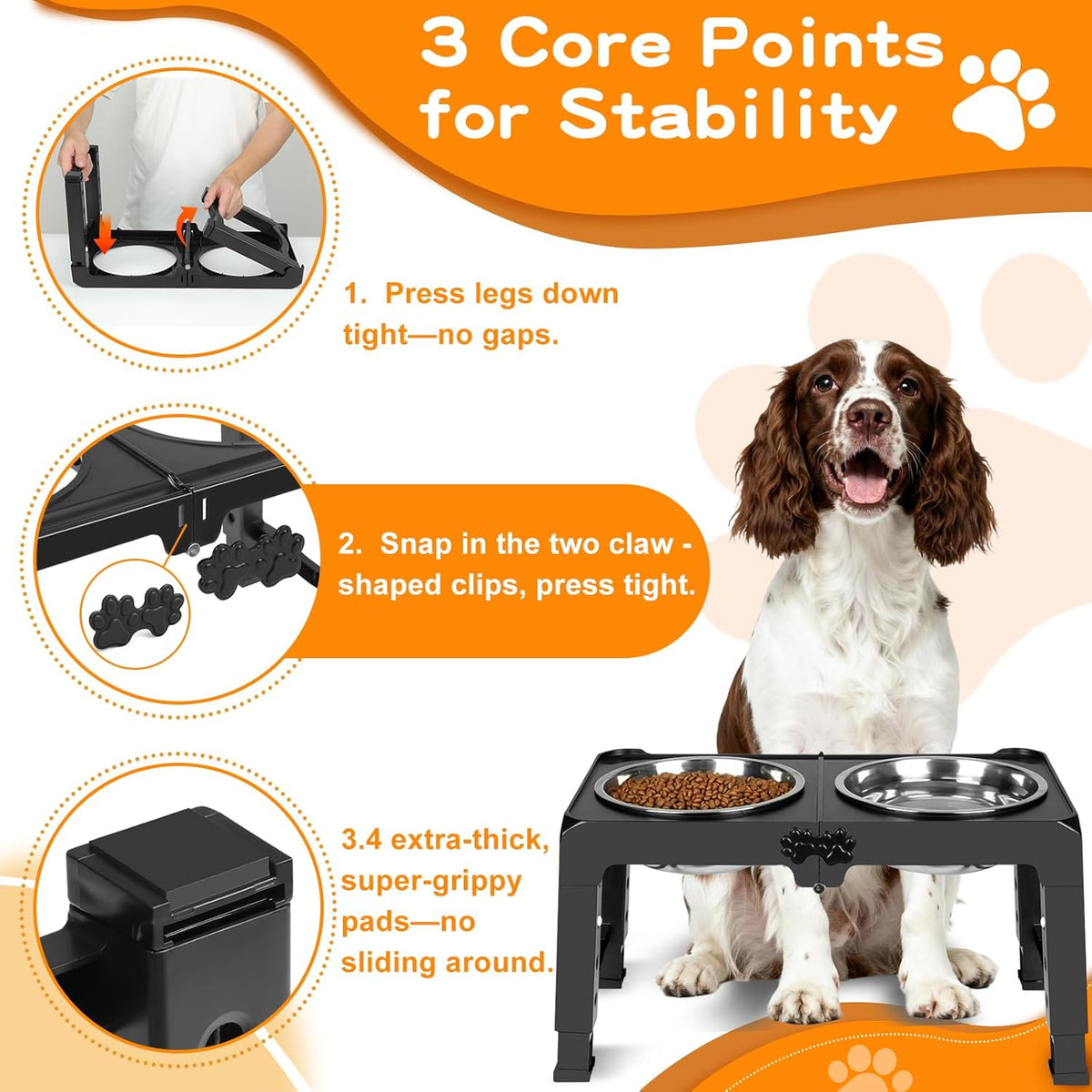Elevated Bowls, 4 Height Adjustable Raised Stand With 2 Thick 50oz Stainless Steel Food Bowls - Black / 7.1" for Medium Dogs - image 4