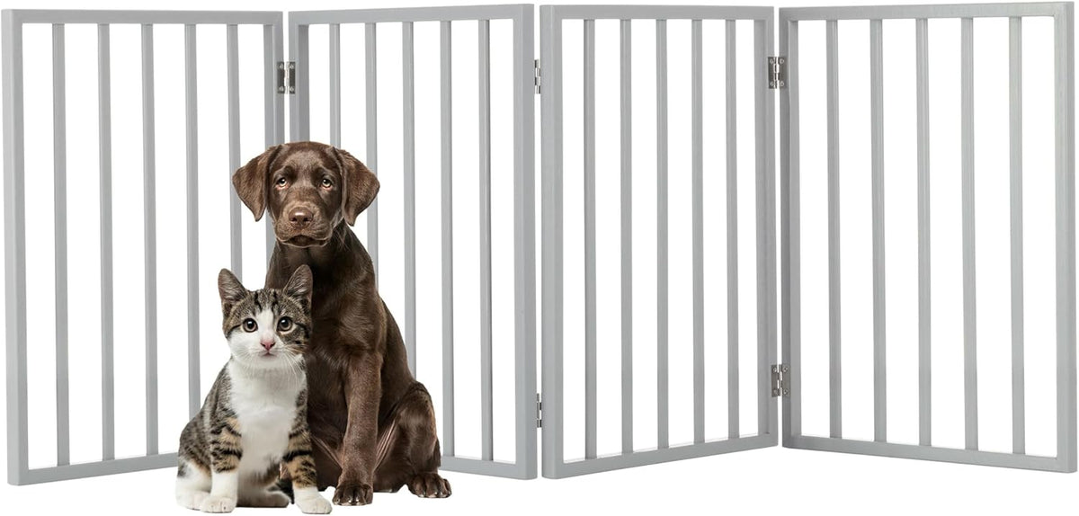 Pet Gate, 4-Panel Indoor Foldable Dog Fence for Stairs, Hallways - Gray / 4 Panel - image 2