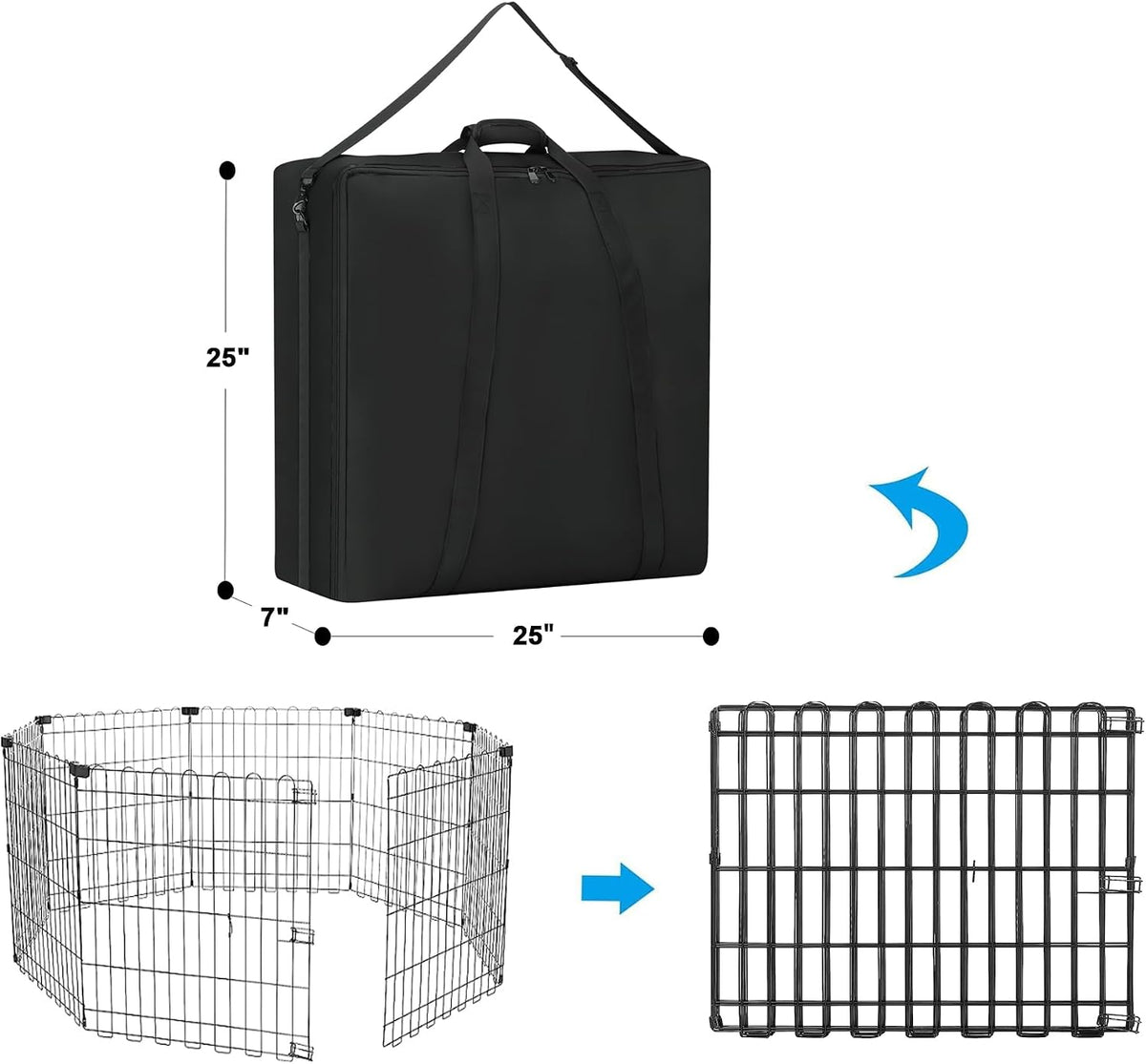 24" Dog Fence Storage Bag for Camping & RV Trips Comfortable Carry – Essentials for Dogs - Black / 24" playpen bag only - image 2