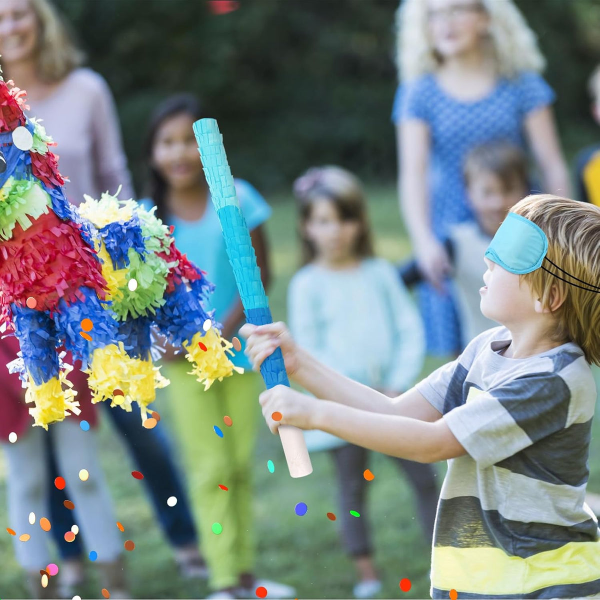 Lemicin 15.75 inch blue pinata stick kit with blindfold, rope and confetti - view 37