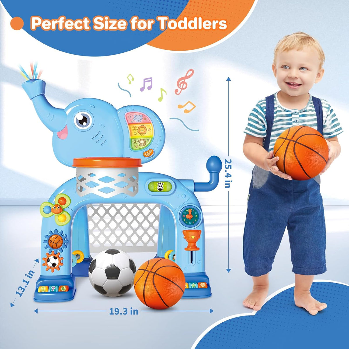 Shemira Toddler Basketball Hoop & Soccer Goal Activity Center Toys - Blue - image 2