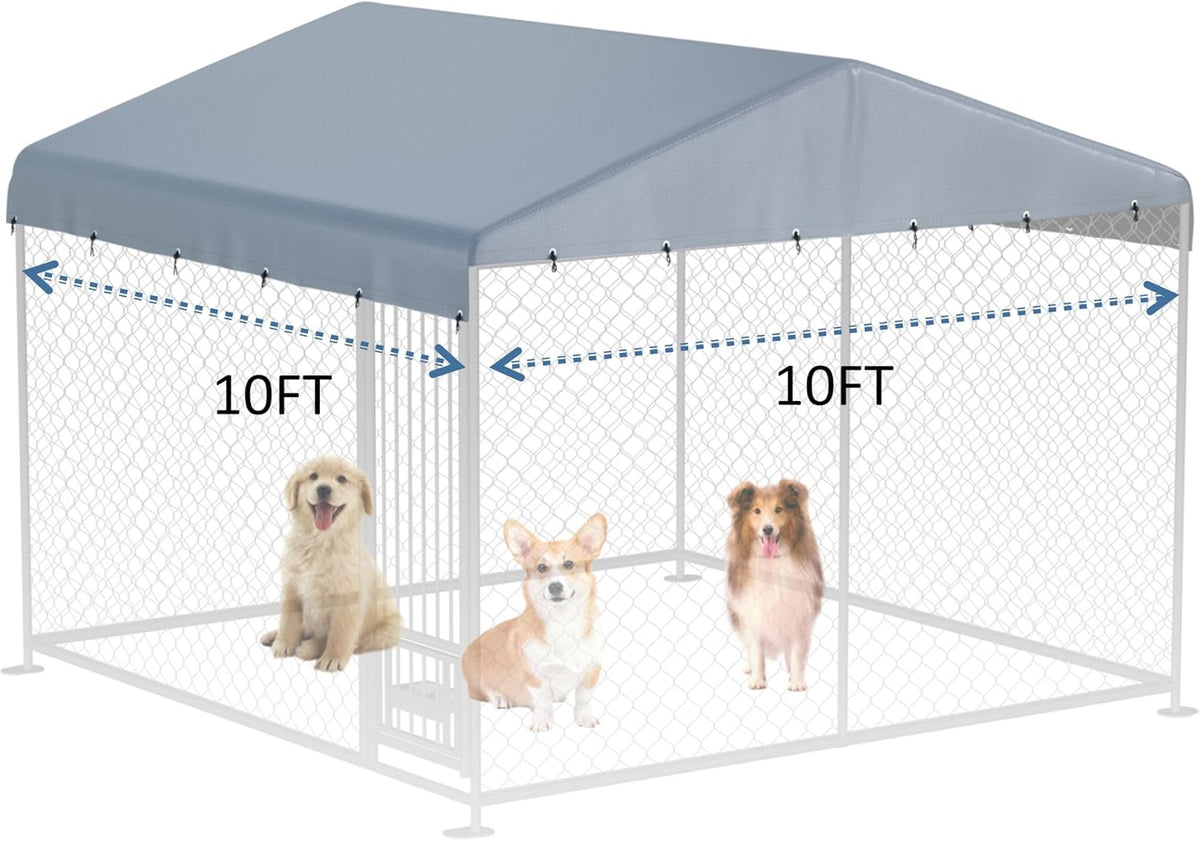 5x10 FT Dog Kennel Cover 900D Waterproof UV Outdoor Roof Replacement - Gray / 10'L x 10'W - image 3
