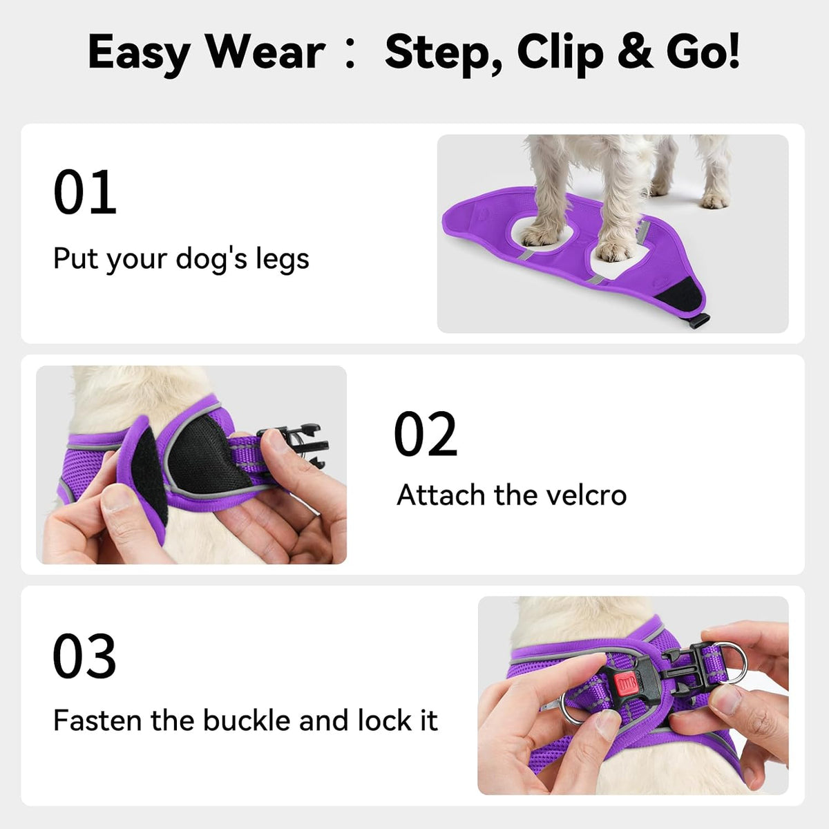 Joytale Step-in Dog Harness, Soft Breathable Mesh, Black S – Essentials for Dogs - S--Chest: 15-16.5'' / Purple - image 3
