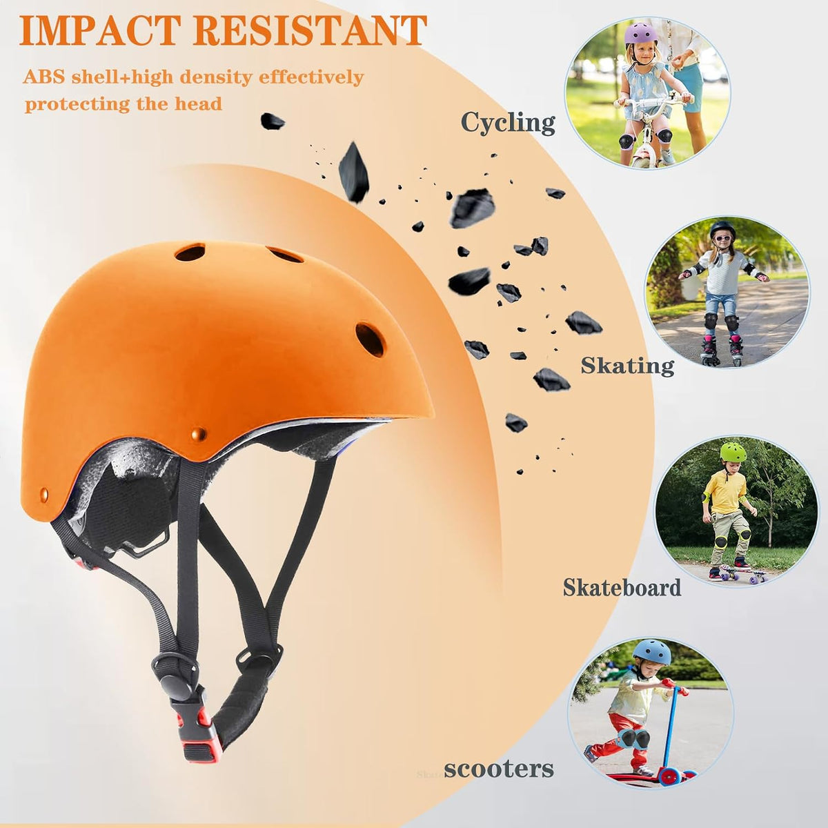 FOOKCIAN Kids Helmet,Toddler Skateboard Helmets for Ages 2-3-5-8-14 Years Boys Girls with Knee - Orange / Small: 18.9"-21.3" / 3-8 year - image 3