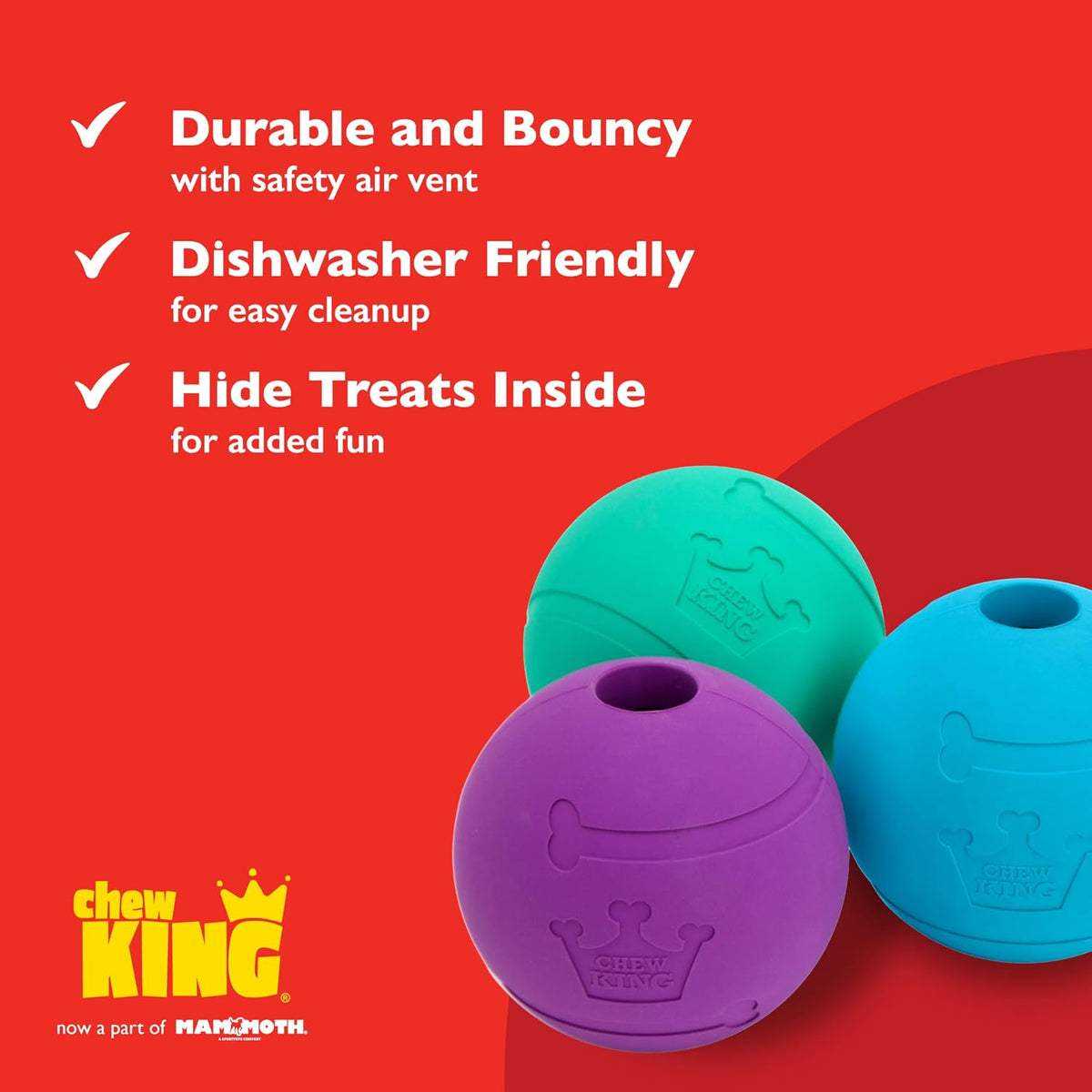Chew King Fetch Balls Extremely Durable Natural Rubber Toy 2.5 inch - Fetch Balls - 3-Pack (3" Balls) - Blue, Purple, Turquoise - image 4