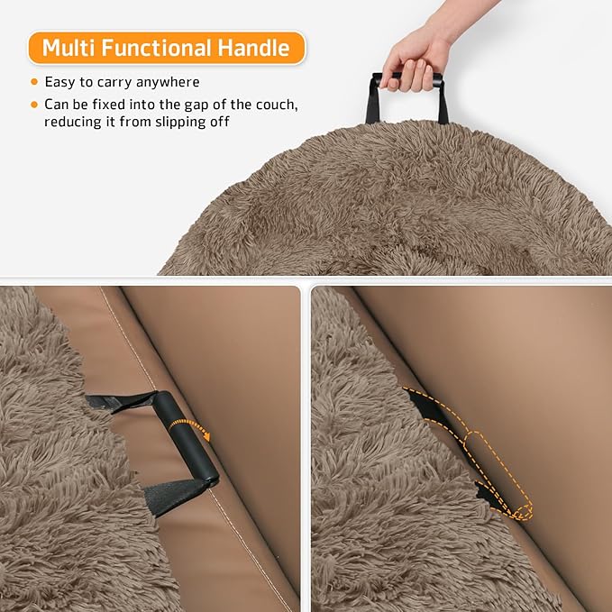 Calming Dog Bed Fluffy Plush Dog Mat for Furniture Protector with Removable Washable Cover for Large Medium Small Dogs and Cats (Small(35x31x5), Camel)