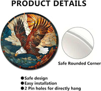 Lygond Metal Sign Tin Sign Circular Stained Glass American Bald Eagle Tin Signs for Garden for Gift 8×8 Inches