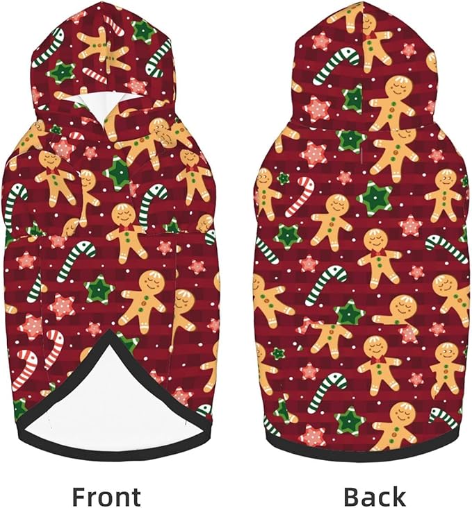 Christmas with Gingerbread Men, Candies Hoodie,Christmas Cosplay Dog Clothes with Pocket and Hat Winter Clothes Sweaters X-Small