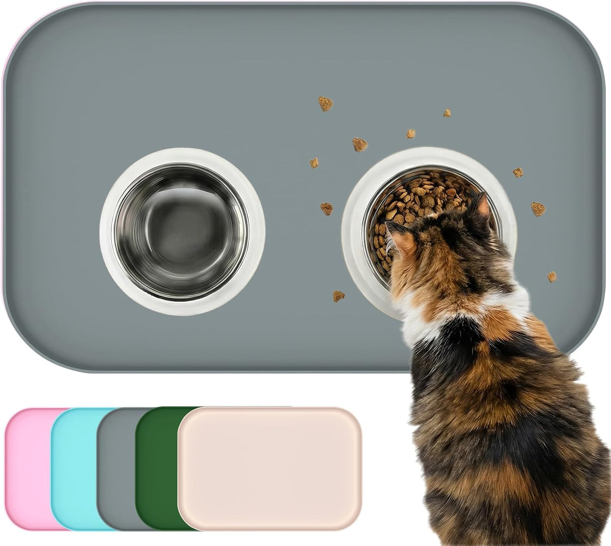Non-Slip Silicone Dog Food Mat for Food and Water - 60 x 40 cm / Grey