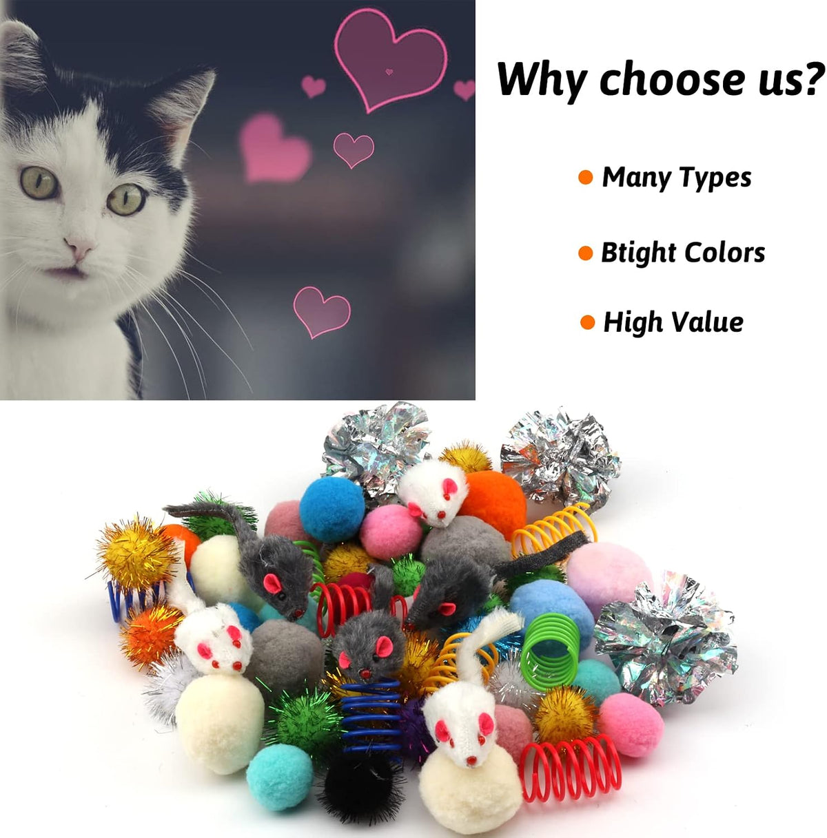 60 Pack Cat Toys, Assorted Kitten, Mouse - image 3