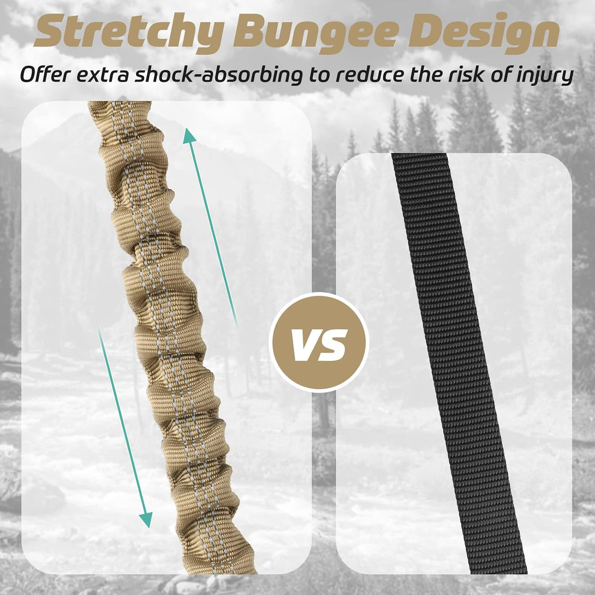 rabbitgoo Tactical Dog Leash, Heavy Duty Training Bungee Lead – Essentials for Dogs - Brown / Max: 5.2ft - image 4