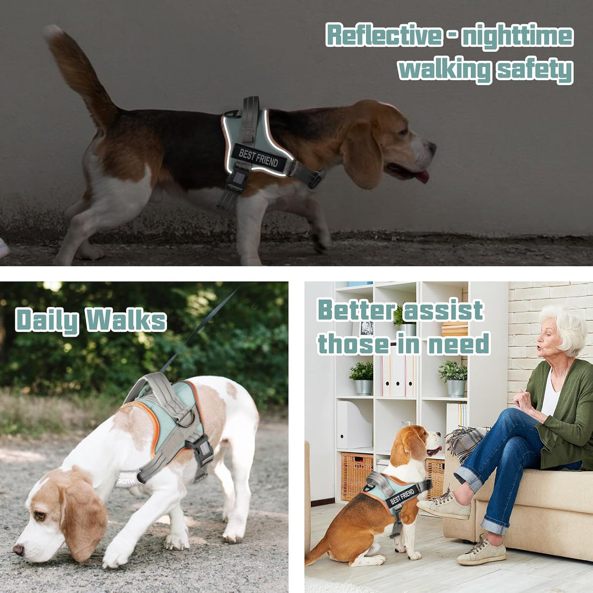 AUROTH Dog Harness for Large Dogs No Pull Tactical Harness and Leash - Macaron Blue / L(Neck:19.7"-25.6",Chest:26"-33.9") - image 2