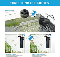 Internal Fish Tank Filter, 4W Adjustable Water Flow Submersible Aquarium Filter Pump for 10~20 Gallon Freshwater or 10~15 Gallon Saltwater, 2 Mode Aeration & Rainfall, TE-200(65GPH)