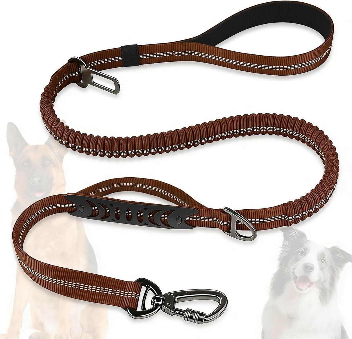 Dog Leash Heavy Duty, Bungee Leash Reflective Car Seat Belt for Dogs Brown – Essentials for Dogs - Brown