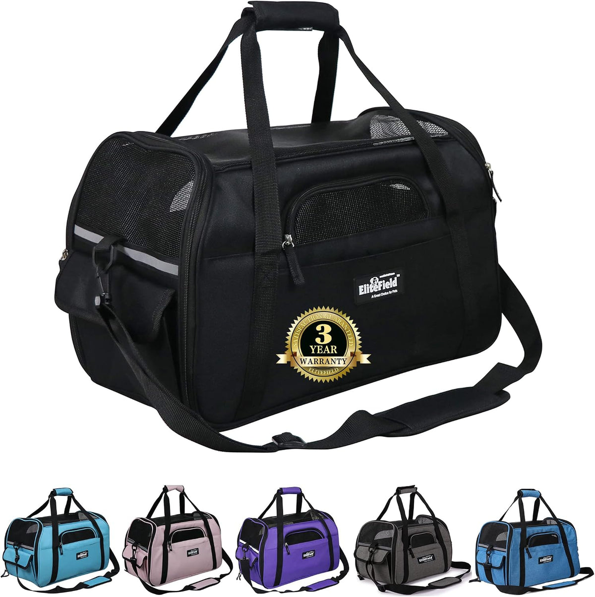 EliteField Soft-Sided Pet Carrier for Cats & Small Dogs – Essentials for Dogs - 21.0"L x 12.0"W x 13.0"H / Black