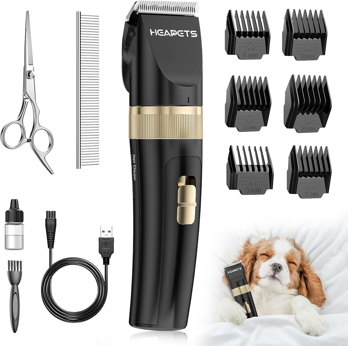 HEAPETS Dog Grooming Clippers, Low Noise, Electric Quiet - Black